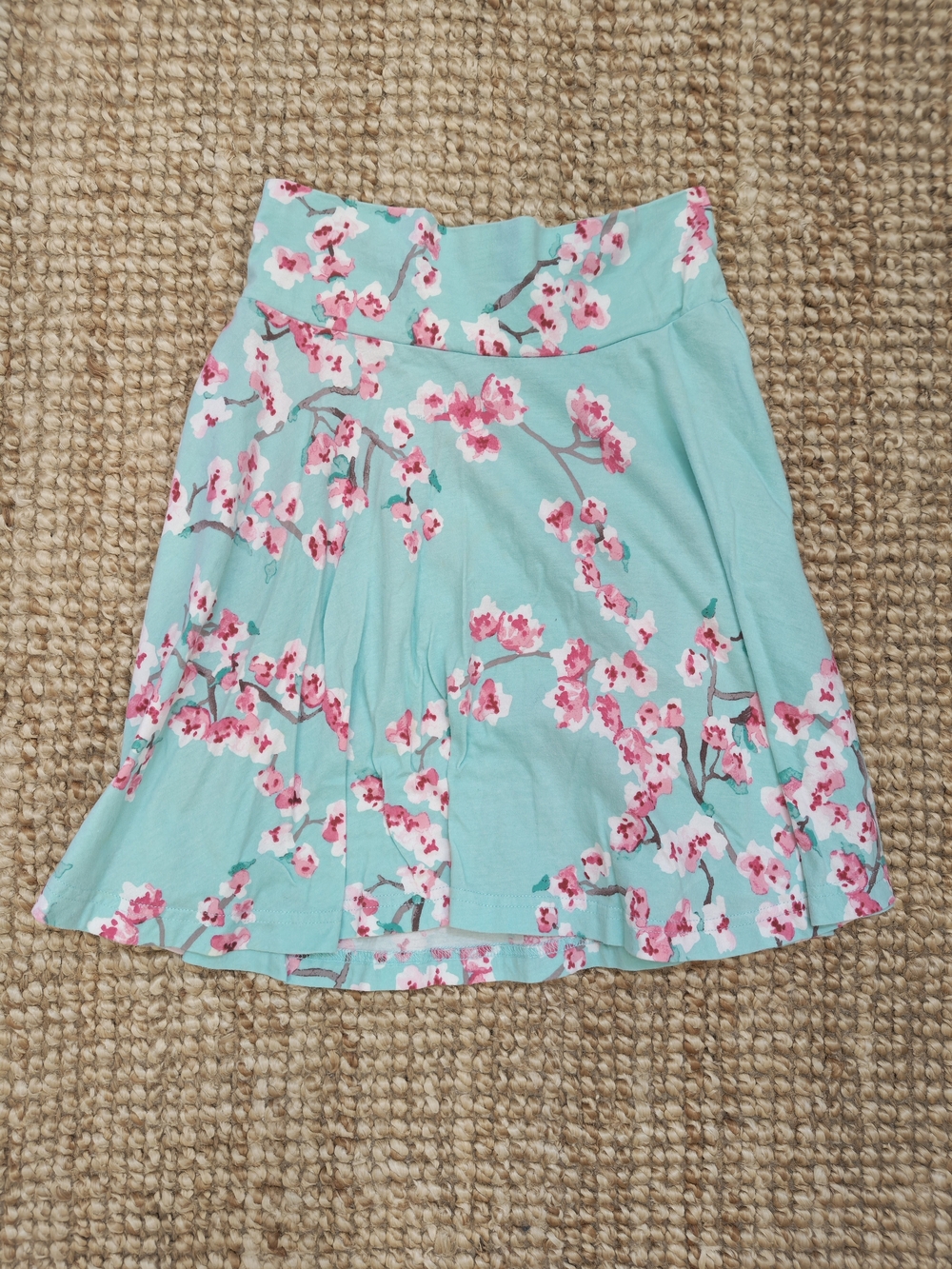 Joules Aqua Floral Swing Skirt with Pink Blossoms